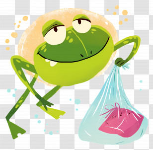Cute Frog - Cheerful Frog With Bag Illustration Transparent PNG