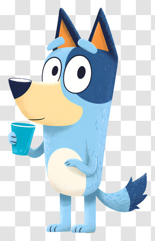 Bluey Drinking Water - Blue Dog Holding A Cup Transparent PNG
