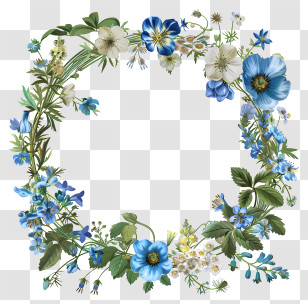 Floral Frame - Floral Frame With Blue And White Flowers Transparent PNG