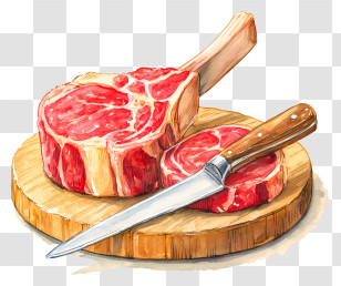 Tomahawk Ribeye Steak - Raw Ribeye Steaks On Cutting Board Transparent PNG