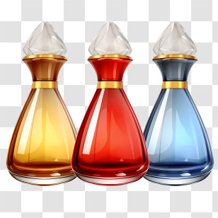 Perfume Bottle - Three Colorful Perfume Bottles With Elegant Designs Transparent PNG