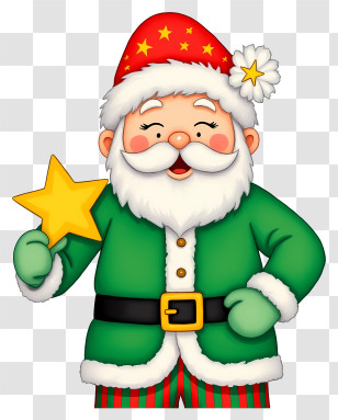 Christmas Santa Claus - Green Santa With Star Transparent PNG