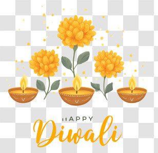 Luxurious Diwali Greeting Card - Happy Diwali Floral Lamps Transparent PNG