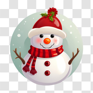 Snowman - Christmas Snowman Illustration With Scarf And Hat Transparent PNG