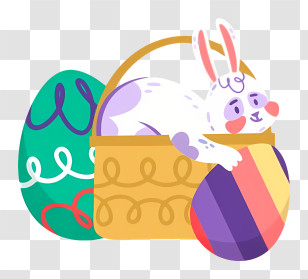 Easter Basket - Easter Bunny With Colorful Eggs Transparent PNG