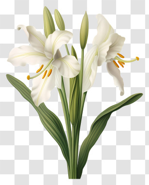 White Lilies - White Lily Flowers With Green Leaves Illustration Transparent PNG