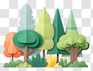 World Forestry Awareness - Colorful Paper Trees In Forest Transparent PNG