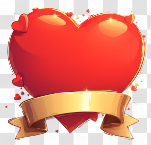 Red Heart - Red Heart With Golden Banner For Valentine Transparent PNG