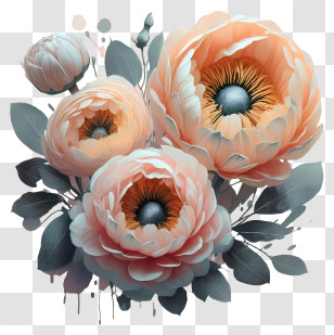 Pink Flowers - Peach Colored Flowers Illustration In Artistic Style Transparent PNG