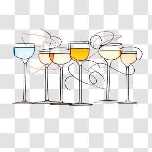 Champagne Glass - Wine Glasses With Colorful Drinks For Celebrations Transparent PNG