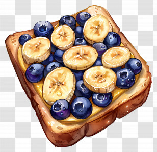 Toasts - Banana And Blueberry Toast Illustration Transparent PNG