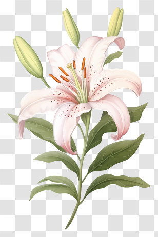 Pink Lily Blossom - Delicate Pink Lily Flower With Stems Transparent PNG