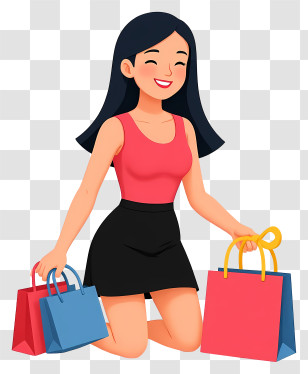 Cartoon Woman Holding Shopping Bags - Happy Shopper With Bags Transparent PNG