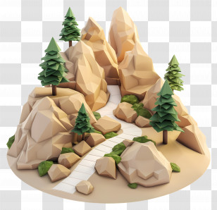 Mountain Path - Low-Poly Mountain Scenery Art Design Transparent PNG