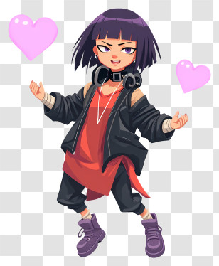 Kyoka Jiro - Purple-Haired Street Girl With Headphones Transparent PNG