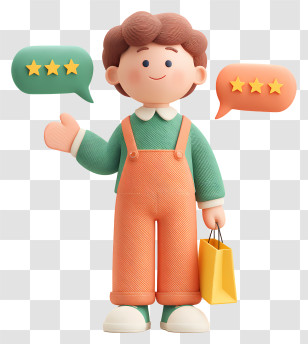 Boy Giving Shopping Feedback - Happy Shopper With Star Ratings Transparent PNG