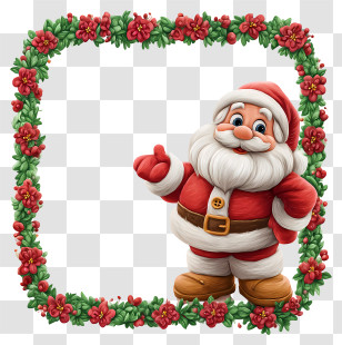 Christmas Theme Frame - Santa Claus With Floral Frame Transparent PNG