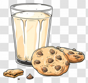 Glass Of Milk With Chocolate Chip Cookies - Glass Of Milk With Chocolate Chip Cookies Transparent PNG
