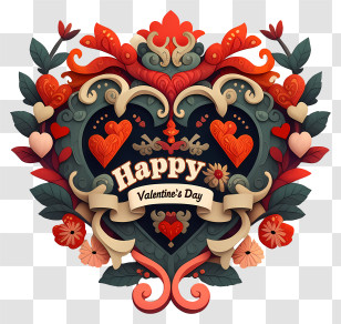 Happy Valentines Day - Happy Valentine's Day Ornate Heart Transparent PNG