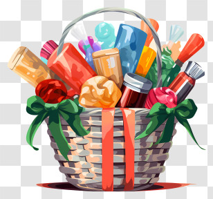 Wicker Basket - Decorative Gift Basket With Ribbons And Items Transparent PNG