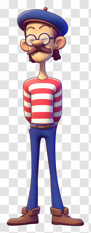 French Man - French Caricature Figure In Beret And Striped Shirt Transparent PNG