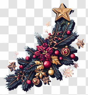 Christmas Corner - Christmas Star With Ornaments And Pine Transparent PNG