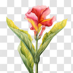 Canna Indica - Pink And Yellow Canna Flower Illustration Transparent PNG