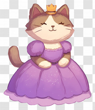 Princess Cat - Cute Cat Princess In Purple Dress Illustration Transparent PNG