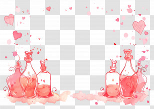 Love Background - Love Potion Bottles With Romantic Pink Design Transparent PNG