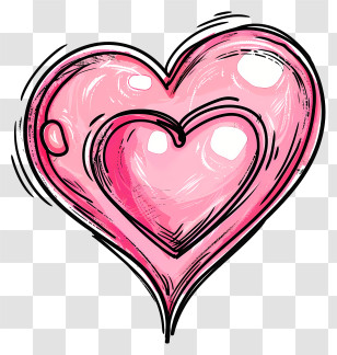 Pink Heart - Glossy Hand-Drawn Pink Heart Illustration Transparent PNG