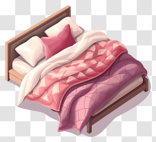 Bed - Cozy Bed With Pink Blanket And Cushions Transparent PNG