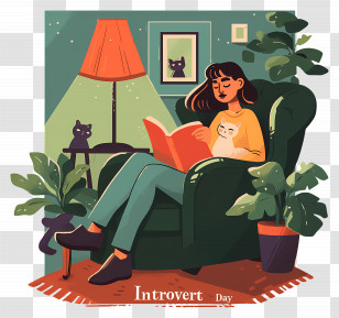 World Introvert Day - Girl Reading In A Cozy Chair For Introvert Day Transparent PNG