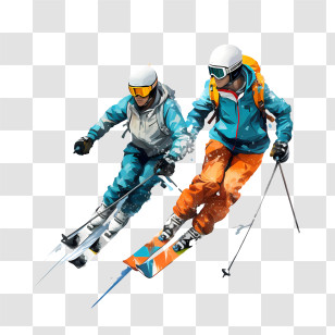 Ski Day - Two Skiers In Action On Snowy Slopes Transparent PNG