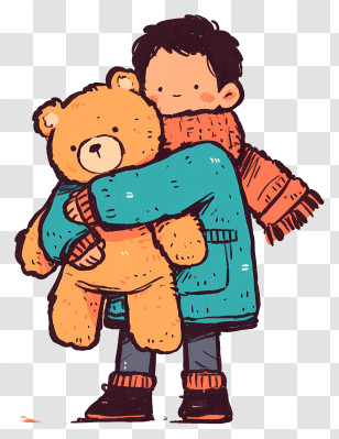 Anime Boy Icon - Boy Hugging Teddy Bear Transparent PNG