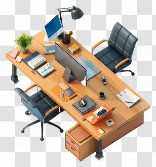 Office Table Top View - Modern Office Desk With Workspace Essentials Transparent PNG