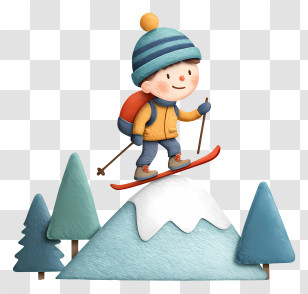 Boy Skiing Down Mountain - Boy Skiing On Snowy Mountain Transparent PNG