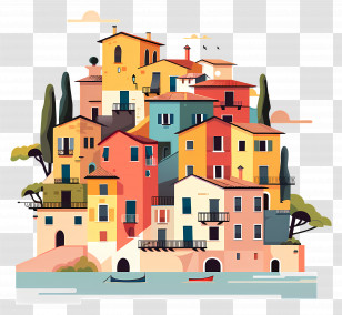 Italy Town - Colorful Village Nestled By The Water Transparent PNG