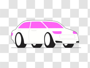 Cartoon - Stylish White Car With Pink Windows Transparent PNG