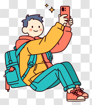 Anime Boy Selfie - Cartoon Student Taking Selfie Transparent PNG