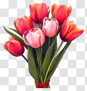 Flat Tulips Bouquet - Romantic Red And Pink Tulip Bouquet Transparent PNG