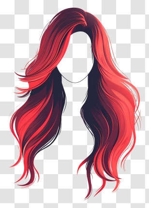 Long Hair Wig - Red Gradient Hairstyle Illustration Transparent PNG