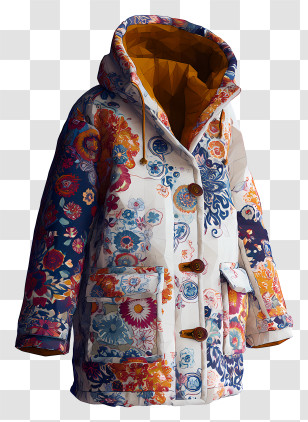 Winter Coat - Floral Patterned Coat With Hood Transparent PNG