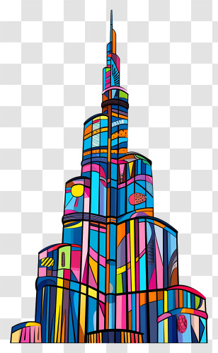 Burj Khalifa - Stained Glass-Style Colorful Skyscraper Illustration Transparent PNG