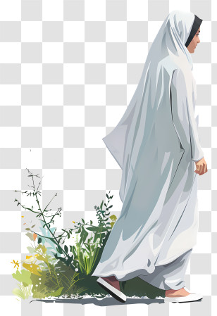 Cartoon Woman With Veil - Woman In White Walking Illustration Transparent PNG