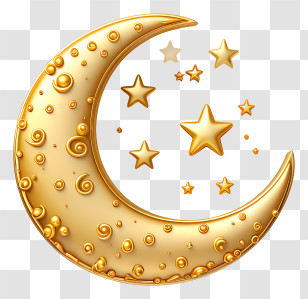 Golden Crescent Moon - Gold Crescent Moon With Stars Artwork Transparent PNG