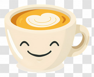 Coffee Kawaii - Smiling Coffee Cup With Latte Art Design Transparent PNG