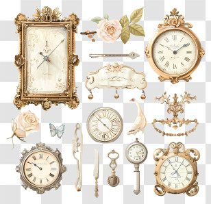 Cherish An Antique Day - Collection Of Vintage Clocks Transparent PNG