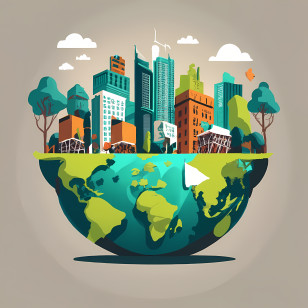 World Habitat Day - Cityscape Illustration With A Globe Concept Transparent PNG