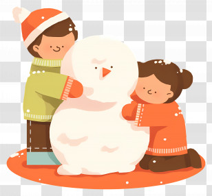 Children Making Snowman - Children Building A Snowman In Winter Transparent PNG
