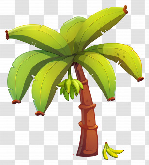 Banana Tree - Cartoon Style Banana Tree With Bunch Of Bananas Transparent PNG